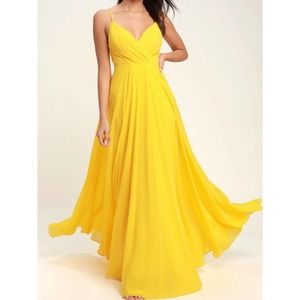 LULU'S SZ L All About Love Yellow Party Bridesmaid Long Maxi Dress NEW B123